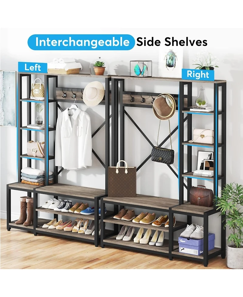 Tribesigns Hall Tree with Storage Bench, 4-in-1 Entryway Bench with Coat Rack, 70.86" Wooden Entryway Furniture with 5 Hanging Hooks for Home Entryway