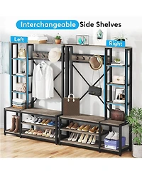 Tribesigns Hall Tree with Storage Bench, 4-in-1 Entryway Bench with Coat Rack, 70.86" Wooden Entryway Furniture with 5 Hanging Hooks for Home Entryway