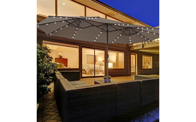 Slickblue Double-Sided Patio Umbrella with 48 Led Lights for Evening Outdoor Shade