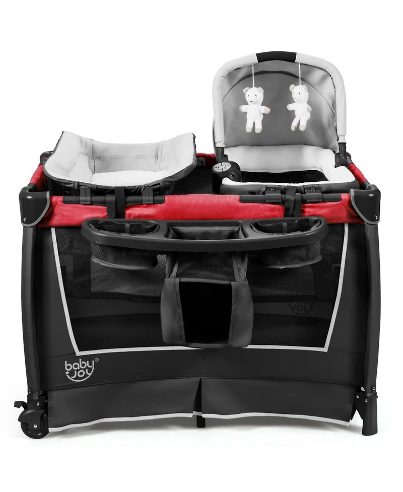 4-in-1 Convertible Portable Baby Play yard with Toys and Music Player