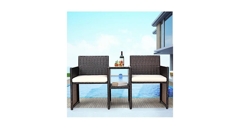 Patio Rattan Conversation Cushioned Seat Sofa Set
