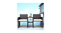 Patio Rattan Conversation Cushioned Seat Sofa Set