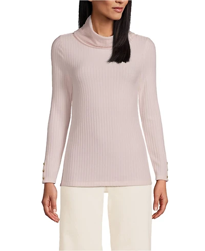 Lands' End Women's Long Sleeve Wide Rib Cowl Neck Tee
