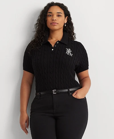 Lauren Ralph Plus Cable-Knit Polo Shirt