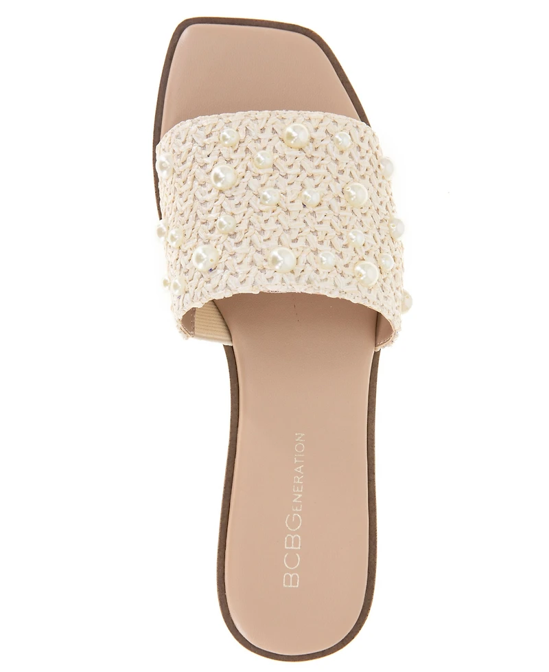 BCBGeneration Women's Lonnie Pearl Raffia Slide Flat Sandals