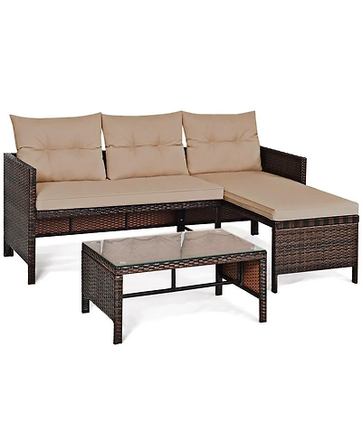 3 Pieces Patio Wicker Rattan Sofa Set