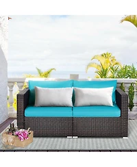2 Pieces Patio Rattan Sectional Conversation Sofa Set