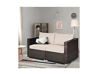 2 Pieces Patio Rattan Sectional Conversation Sofa Set