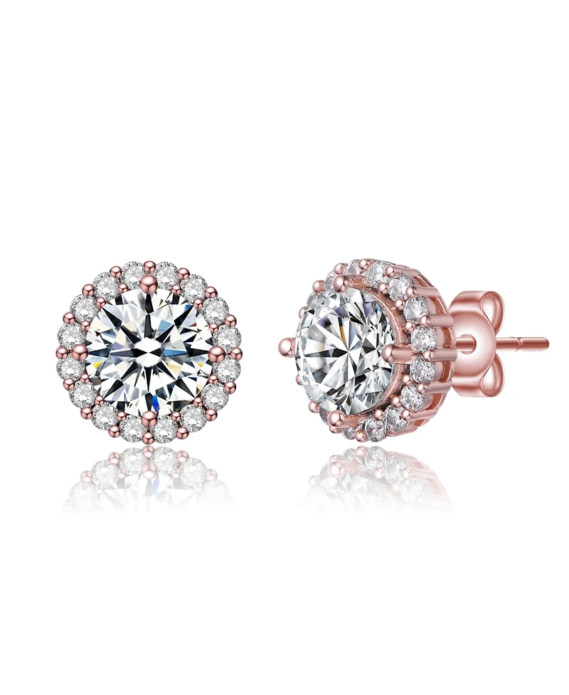 Elegant Round Stud Earrings with Colored Cubic Zirconia