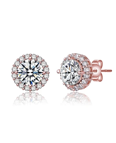 Elegant Round Stud Earrings with Colored Cubic Zirconia