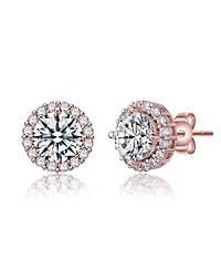 Elegant Round Stud Earrings with Colored Cubic Zirconia