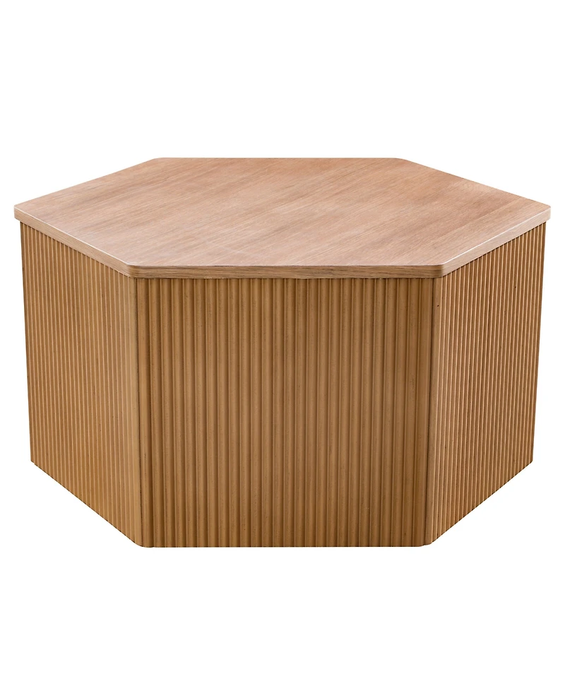 Ink+Ivy Honey 29.5" Solid Wood Frame Fluted Hexagon Coffee Table