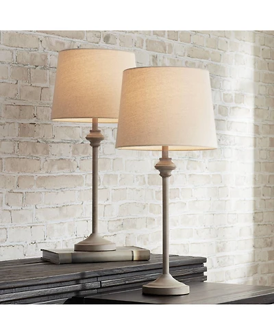 360 Lighting Lynn Country Cottage Buffet Table Lamps 26 3/4" High Set of 2 Beige Wood Oatmeal Drum Shade for Bedroom Living Room Bedside Nightsta