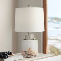 360 Lighting Canister Coastal Accent Table Lamp 20 1/2" High Clear Glass Fillable Sea Shells Off White Linen Drum Shade for Bedroom Living Room K