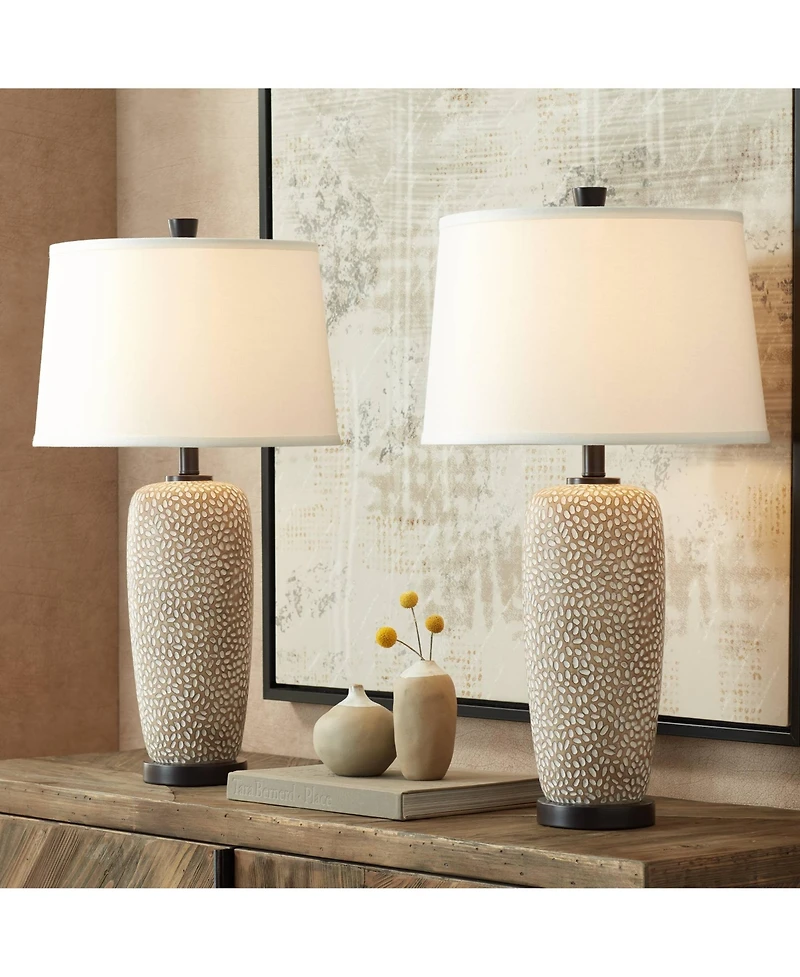 360 Lighting Anna 27 1/4" Tall Modern Coastal Table Lamps Set of 2 Beige Pebbled White Shade Living Room Bedroom Bedside