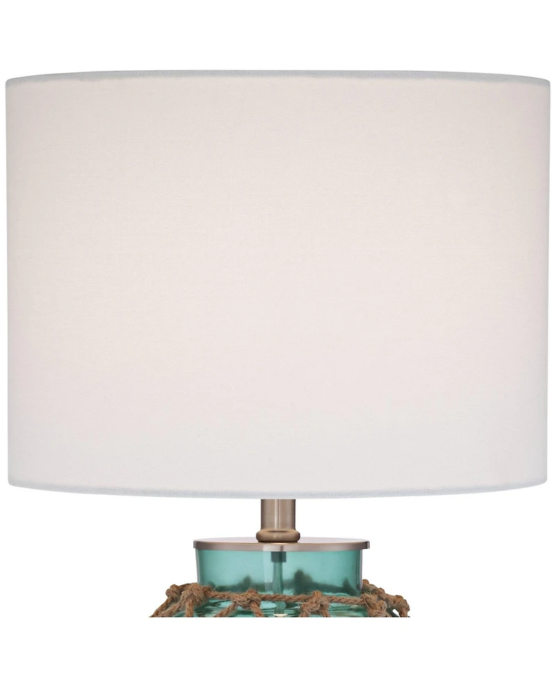 360 Lighting Crosby Country Cottage Natural Accent Table Lamp 22.5" High Coastal Blue Green Glass Rope Net Off White Drum Shade for Living Room Bedroo