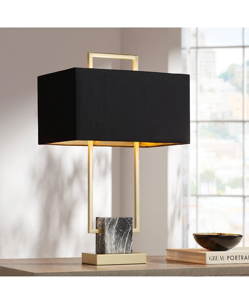 360 Lighting Carl Modern Table Lamp 24 3/4" High Gold Metal Gray Faux Marble Black Rectangular Shade for Bedroom Living Room Bedside Nightstand O