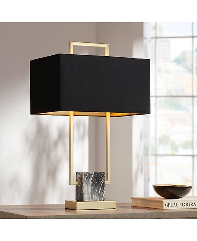 360 Lighting Carl Modern Table Lamp 24 3/4" High Gold Metal Gray Faux Marble Black Rectangular Shade for Bedroom Living Room Bedside Nightstand O