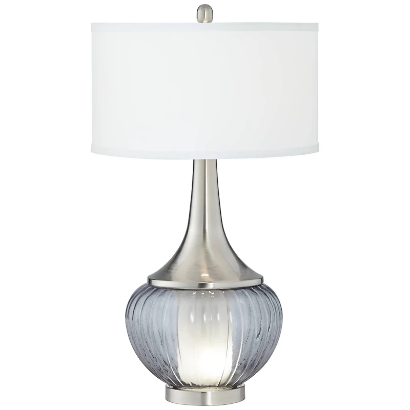 360 Lighting Courtney Modern Table Lamp 28 1/2" Tall Fluted Smoked Glass with Nightlight White Linen Drum Shade for Bedroom Living Room Nightstan