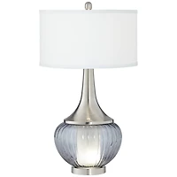 360 Lighting Courtney Modern Table Lamp 28 1/2" Tall Fluted Smoked Glass with Nightlight White Linen Drum Shade for Bedroom Living Room Nightstan