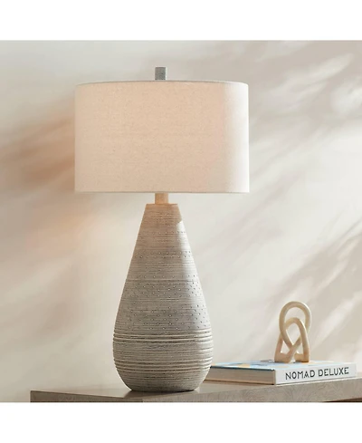 360 Lighting Julio Modern Table Lamp 30" Tall Natural Gray Ceramic Oatmeal Drum Shade for Bedroom Living Room Bedside Nightstand Office Kids Hous