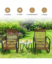 3 Pieces Patio Rattan Furniture Set with 2 Single Wicker Chairs and Glass Side Table