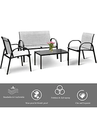 4 Pieces Patio Furniture Set with Glass Top Coffee Table