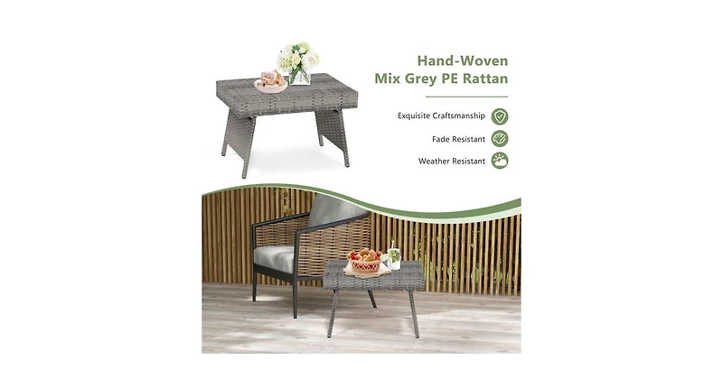 Folding Pe Rattan Side Coffee Table Patio Garden Furniture