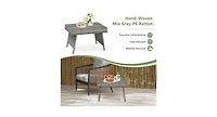 Folding Pe Rattan Side Coffee Table Patio Garden Furniture