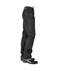 Level 7 Men's Relaxed Straight Leg Premium Denim Jeans Black Coated Throwback Style Zipper Trim Pockets