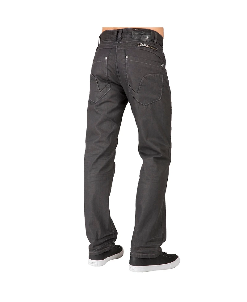 Men's Relaxed Straight Leg coated Black Premium Denim Jeans Zipper Pocket