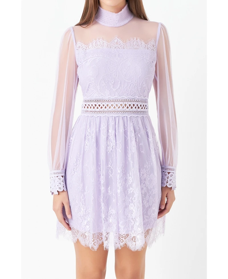 endless rose Women's Long Sleeve Lace Mini Dress