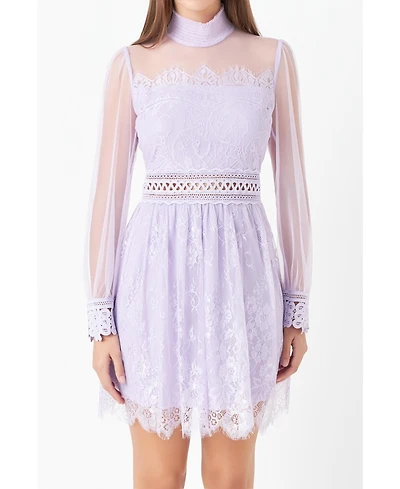 endless rose Women's Long Sleeve Lace Mini Dress