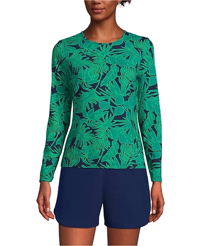 Lands' End Women's SunShade Upf 50 Long Sleeve Relaxed Rash Guard Print
