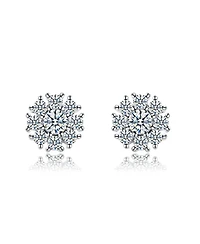 White Gold Plated with Cubic Zirconia Snowflake Cluster Stud Earrings