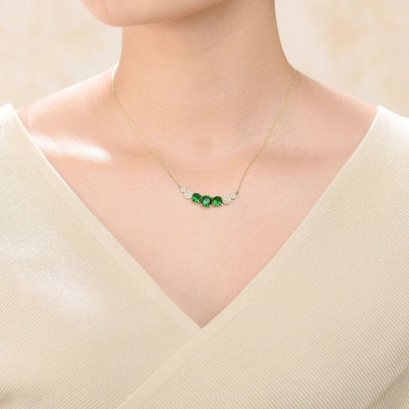 Gorgeous Sterling Silver 14K Gold Plated with Round Cubic Zirconia's Curved Bar Necklace