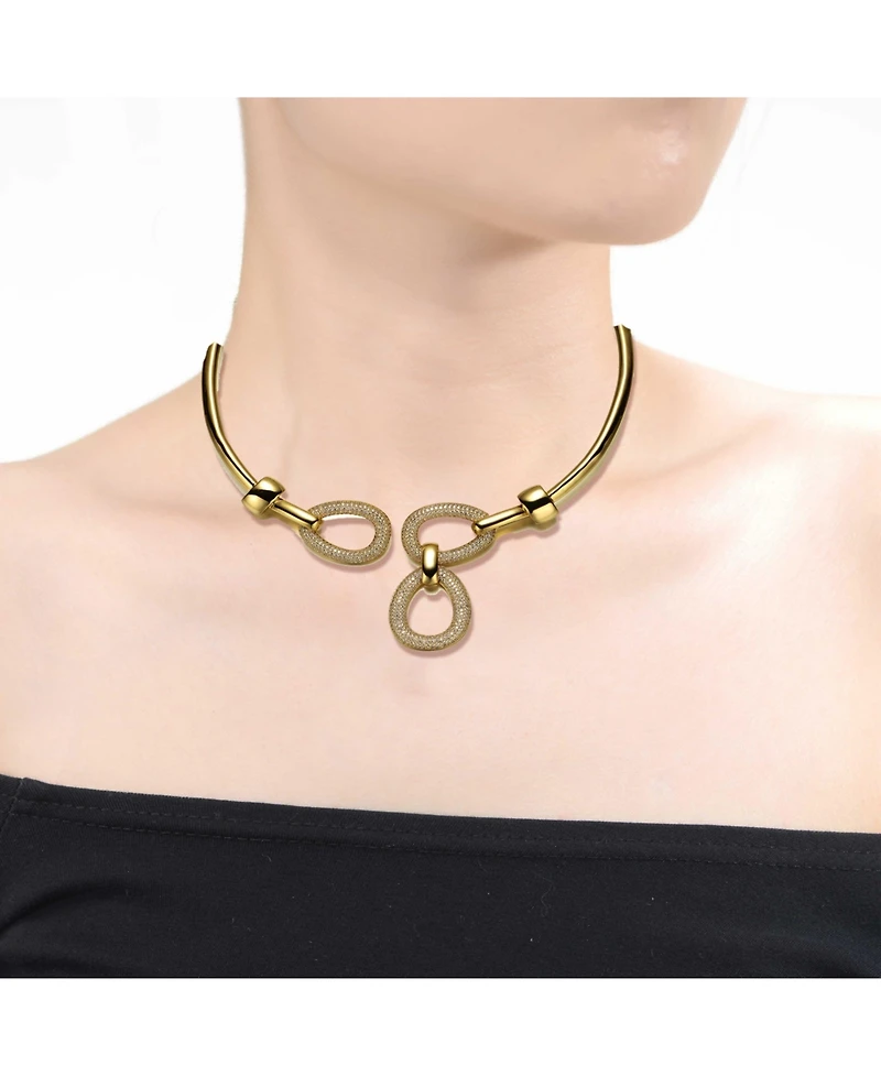 14k Yellow Gold Plated Modern Triple Mesh Drop Open Collar Choker Necklace