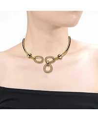 14k Yellow Gold Plated Modern Triple Mesh Drop Open Collar Choker Necklace