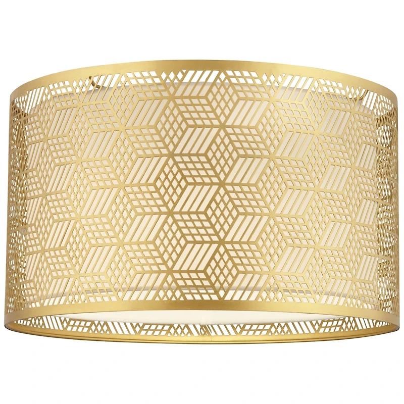 Gold Finish Laser Cut Metal Large Drum Lamp Shade 17" Top x 17" Bottom x 10" High (Spider) Replacement - Spring crest