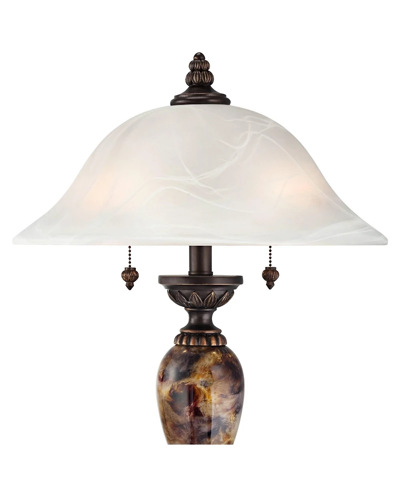 Mulholland Traditional Vintage like Table Lamp 27" Tall Aged Bronze Faux Marble White Alabaster Glass Dome Shade for Living Room Bedroom House Bedside