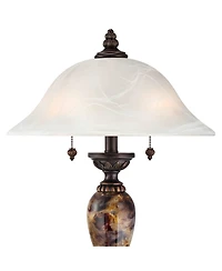 Mulholland Traditional Vintage like Table Lamp 27" Tall Aged Bronze Faux Marble White Alabaster Glass Dome Shade for Living Room Bedroom House Bedside