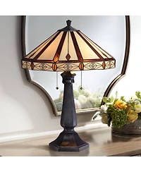 Robert Louis Tiffany Mission Table Lamp 25" High Bronze Octagonal Art Glass Shade for Living Room Family Bedroom Bedside Nightstand Office