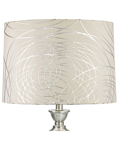 Springcrest Cream with Silver Circles Medium Drum Lamp Shade 15" Top x 16" Bottom x 11" High (Spider) Replacement with Harp and Finial