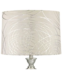 Springcrest Cream with Silver Circles Medium Drum Lamp Shade 15" Top x 16" Bottom x 11" High (Spider) Replacement with Harp and Finial