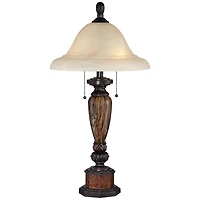Sonnett Traditional Vintage like Table Lamp 28" Tall Warm Bronze Faux Marble Alabaster Glass Mushroom Shade for Living Room Bedroom House Bedside