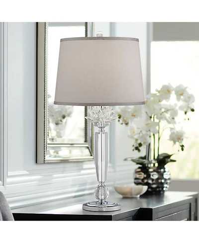 Vienna Full Spectrum Olivia 28 1/4" Tall Traditional Glam End Table Lamp Clear Crystal Single Gray Shade Living Room Bedroom