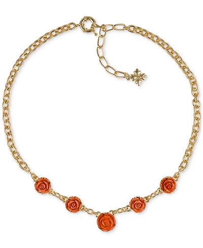 Patricia Nash Gold-Tone Carved Rose Statement Necklace, 17" + 3" extender