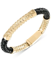 Legacy for Men by Simone I. Smith Black Leather Bracelet Stainless Steel