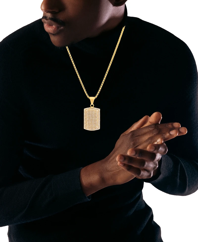 Legacy for Men by Simone I. Smith Men's Cubic Zirconia Dog Tag 24" Pendant Necklace in Gold-Tone Ion-Plated Stainless Steel