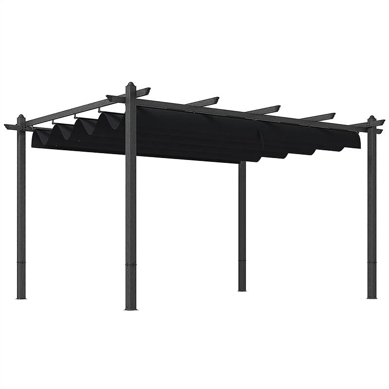 Outsunny 10'x13' Retractable Pergola with Wood Grain Aluminum Frame,
